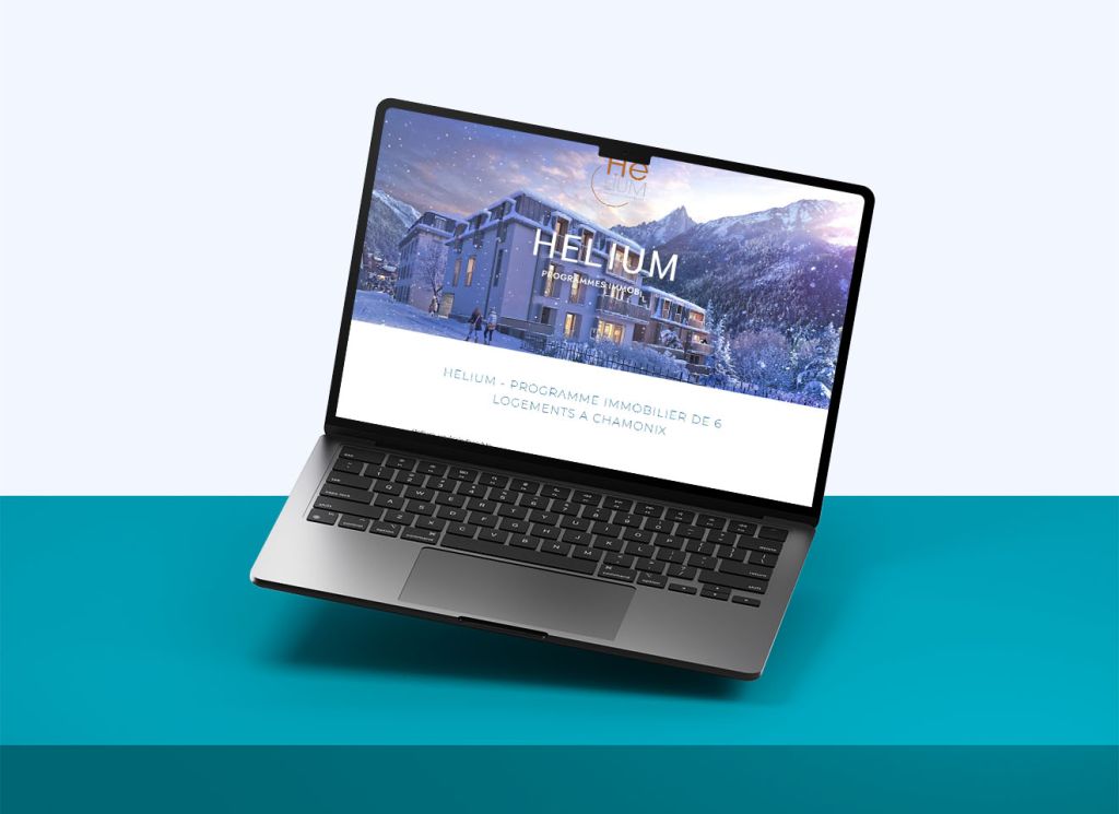 Ordinateur présentant la web web du programme immobilier Helium