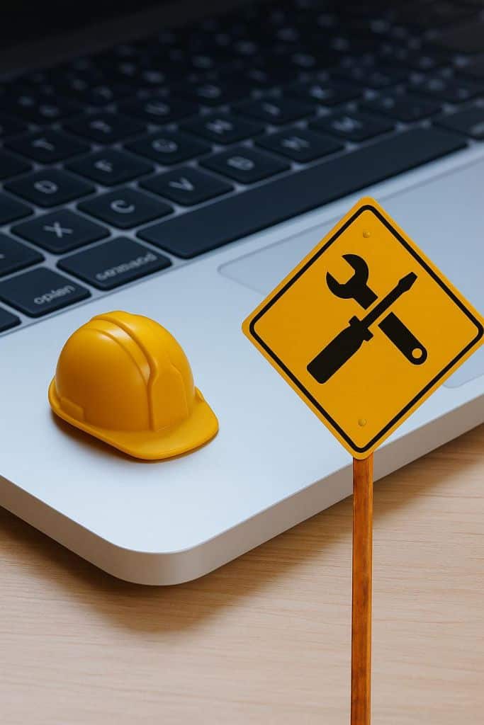 Ordinateur affichant un panneau de maintenance pour illustrer la mise à jour, la correction de bugs et la maintenance de site web avec le Web Serein à Annecy