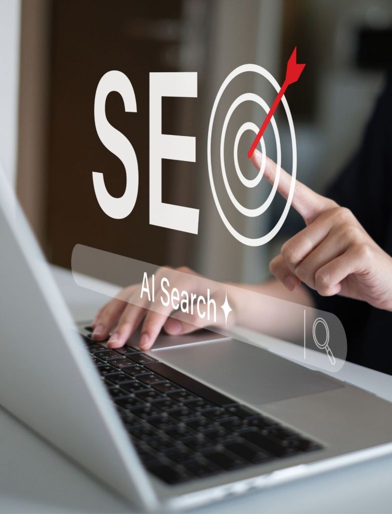 Icônes SEO avec une cible représentant une stratégie de référencement local pour indépendants et petites entreprises à Annecy