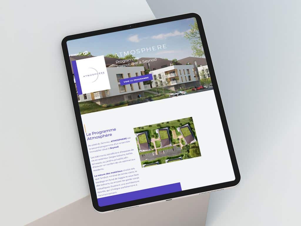 réalisation d'un site wordpress pour un programme immobilier à Seynod. Vue responsive depuis une tablette numérique