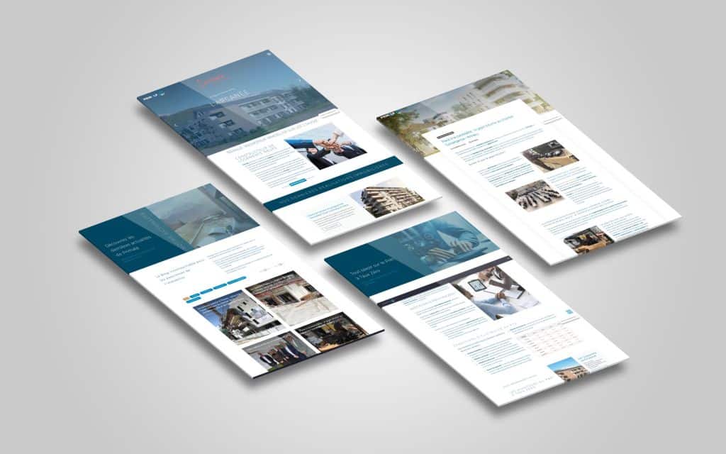 Refonte du site Primalp avec WordPress réalisé par le web serein. Page d'accueil plus différentes pages vues depuis un ordinateur
