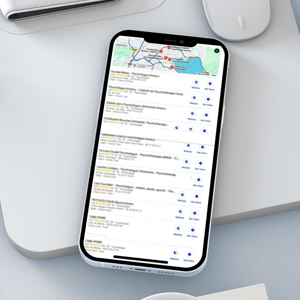 téléphone portable qui présente un pack local Google Business profile