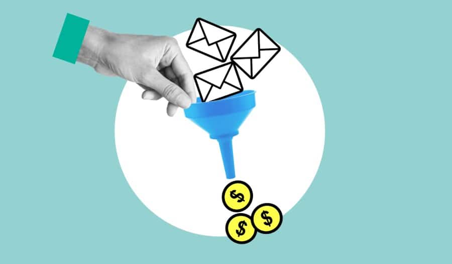 entonnoir de vente des newsletter arrive dans l'entonnoir et des euro en sortent pou expliquer le taux de conversion