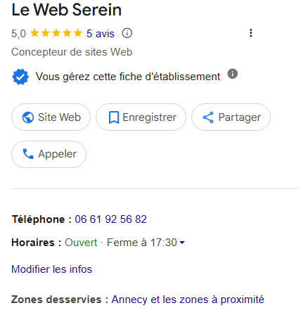 Fiche Google Business Profil Le Web Serein